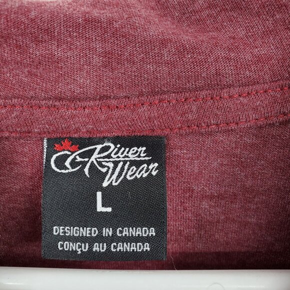 River Wear Elk Lake Canada Red Long Sleeved Hooded Shirt Size Large - Picture 3 of 9